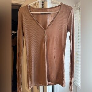 Enza Costa long sleeve Henley in Pecan